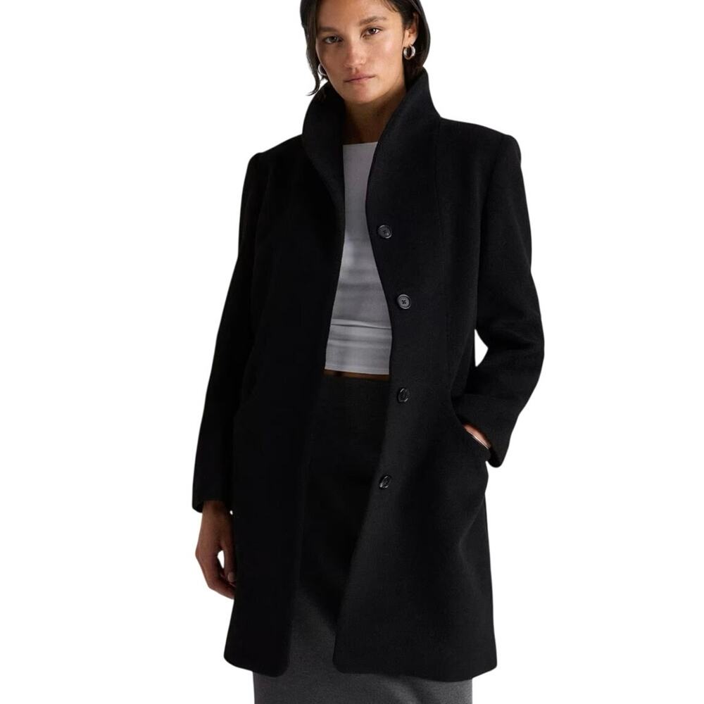 New Quince Women's Small Mod Italian Wool Cashmere Cocoon Coat Preppy Black 5665